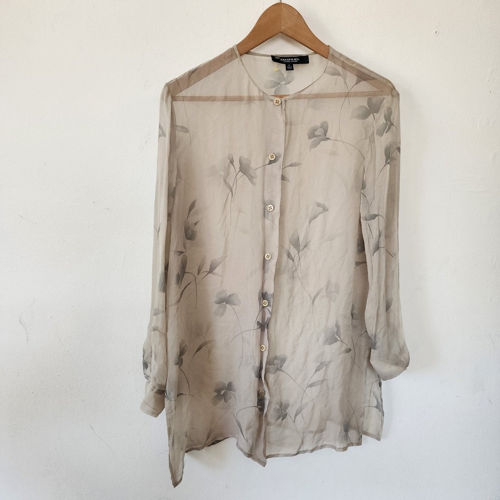 Emmanual Ungaro Sheer Button Down Blouse Medium Floral